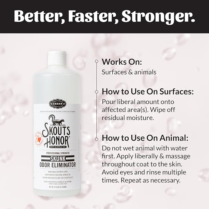 SKOUT'S HONOR Skunk Odor Eliminator for Pets, 32 oz, 2-Pack | Instantly Eliminates Skunk Spray Odor on Pets, Indoor and Outdoor Surfaces, Eco-Friendly Plant-Powered