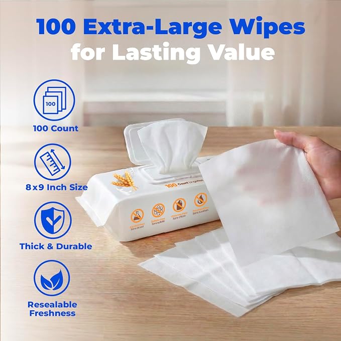 Best Pet Supplies Cleaning Dog Wipes - Soothing Oatmeal, 400 Count | Unscented, Large 8x9" Pet Wipes, Vitamin E, Puppy & Cat Safe, Gentle Grooming, Resealable Pouch Prevents Drying