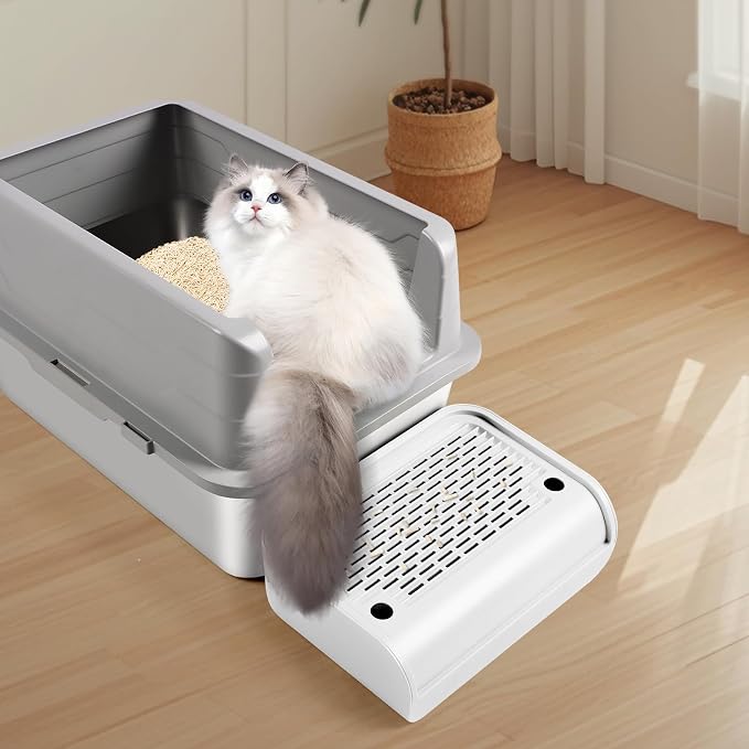 Cat Step for Litter Box, Litter Box Ramp with Filter Function, White | Cat Litter Box Step for Kitten & Elderly Cats, Washable Double Layer Litter Catcher, Non-Slip Litter Catcher, Easy to Clean