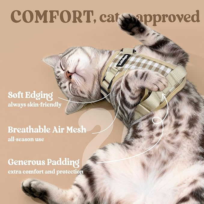 rabbitgoo Cat Harness and Leash Set, Escape Proof Vest, Foamy Coffee | Soft Breathable Mesh, Easy Adjustable Fit, Snap Buckles, Sturdy Clip, Reflective Strips, for Kittens & Small Cats Walks, Xxs