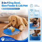 Slow Feeder Dog Bowls with Lick Mat & Rolling Lick Ball, Enrichment Toys | 10oz. 3-in-1 Feeder. Leak-proof, Non-slip. Interactive Play. Slow eating. Liquid, Thick Treats & Kibble, Food-grade Silicone