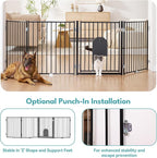 No Pawblems Full Metal Freestanding Dog Gate with Cat Door, 30" Tall | Foldable Pet Gate for Indoor/Outdoor, Zoned management, Dog Fence for Families with Multiple Pets, 78" Wide, 3 Panels, Black