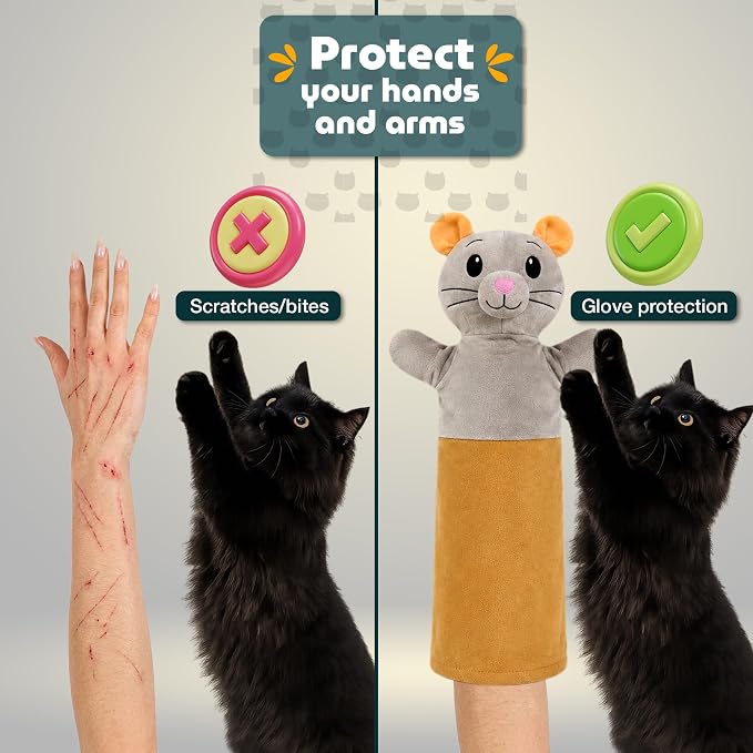 Cat Wrestling Glove – Interactive Cat Toy & Hand Puppet, Bite Proof Arm Scratch & Bite Protection, Plush Mouse Puppet Toy for Kittens & Indoor Cats, Cat Gloves for Safe Play, Bonding & Enrichment