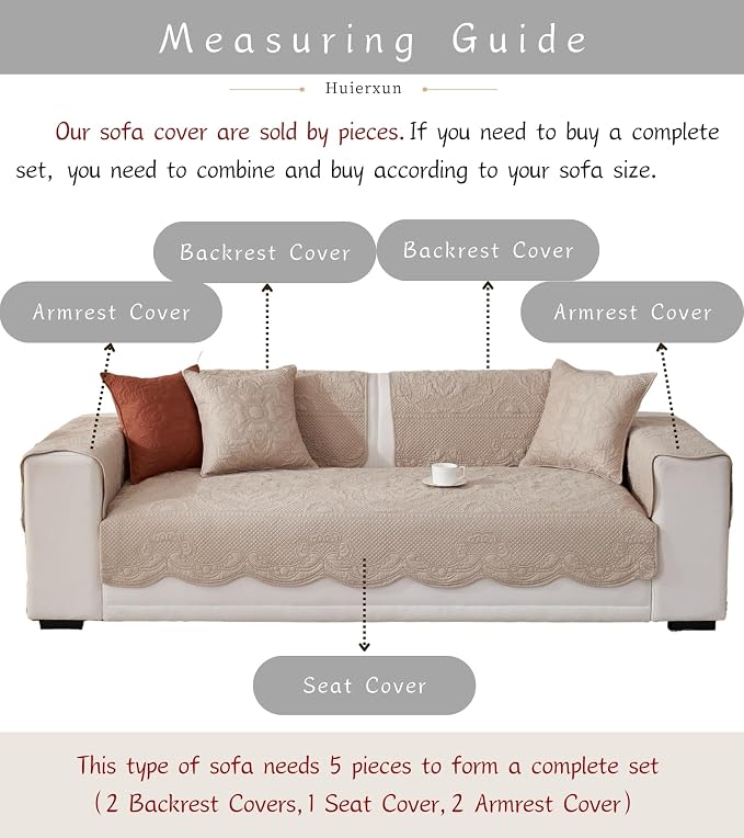 Luxury Vintage Cotton Embroidery Sofa Cover Soft Farmhouse Seat Cushion Cover Floral Quilted Sectional Couch Cover Anti-Slip Sofa Slipcovers Furniture Protector for Dogs Cats (Khaki,28"x70")