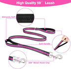 WINSEE Pet Harness Collar and Leash Set, All-in-one Reflective Dog Harness No Pull with Adjustable Buckles for Puppies, Small, Medium, Large, and Extra-Large Dogs (Large, Rosy)