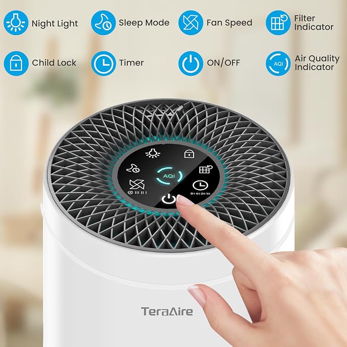 Air Purifiers for Home, Air Purifier with PM 2.5 Air Quality Monitor Cover Up to 1235 Ft², H13 True HEPA Air Filter with 5 mode Light, Sleep Mode, Timer, Fragrance Sponge for Smoke, Odor, Dander | Cover Up to 1235 Ft², H13 Air Filter with 5 mode Light,...
