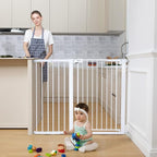 COMOMY 36" Extra Tall Baby Gate for Stairs, Fits 29.5" to 48.8" Openings | Auto Close Extra Wide Dog Gate for House, Pressure Mounted Easy Walk Through Pet Gate with Door, White