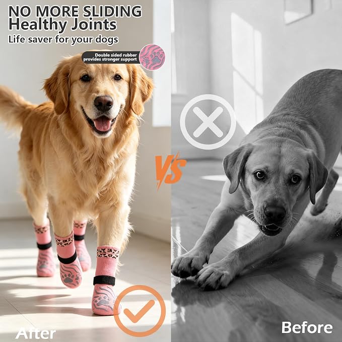 EXPAWLORER Dog Socks for Hot Pavement to Prevent Licking Paws, Non-Slip Dog Grippy Booties Shoes for Hardwood Floors, Traction Control Boots & Paw Protectors for Small Medium Large Senior Dogs Pink L