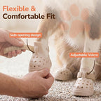 Soft Dog Shoes for Hot Pavement, Breathable Vented Dog Boots, Khaki, Size 8 | 4 Pack, Soft Rubber Material, Lightweight, Anti-Slip Soles, Reflective Strap, Wide Opening, Summer Walks, Medium & Large Dogs