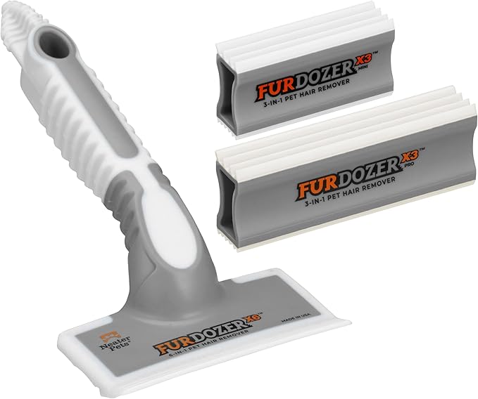 FurDozer Pet Hair Remover & Auto Detailing Tools - Cat & Dog Hair Remover for Carpets, Car Interiors, Couches, Bedding, & Pet Furniture (Gray, (3 Pack) - X6, X3 PRO, X3 MINI)