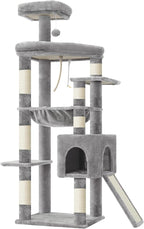 Heybly 64.2" Heavy-Duty Cat Tree for Large Cats with Wide Base HCT027W | Indoor Cat Tower with Scratching Posts & Board, Cat Furniture with Big Platforms, Extra-Large Hammock, Light Gray
