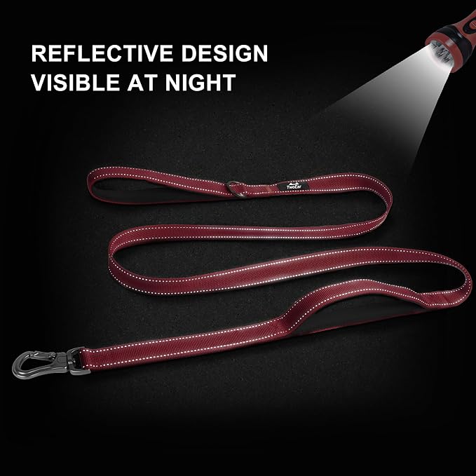 Twoear 6FT 1IN Heavy Duty Dog Leash for Large Dogs with 2 Padded Handles | Traffic Handle Extra Control, Auto Lock Hook, Strong Reflective Walking Leash for Night Safety, Medium and Large Breeds,Red