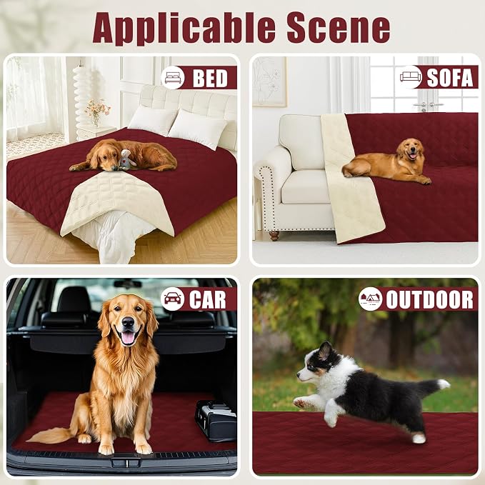 Smiry Waterproof Dog Bed Cover, Reversible Pet Blanket for Sofa Couch | Soft Washable Dog Blanket, Leakproof Couch Cover for Dogs Cats & Furniture Protection, 40x80, Wine Red/Beige