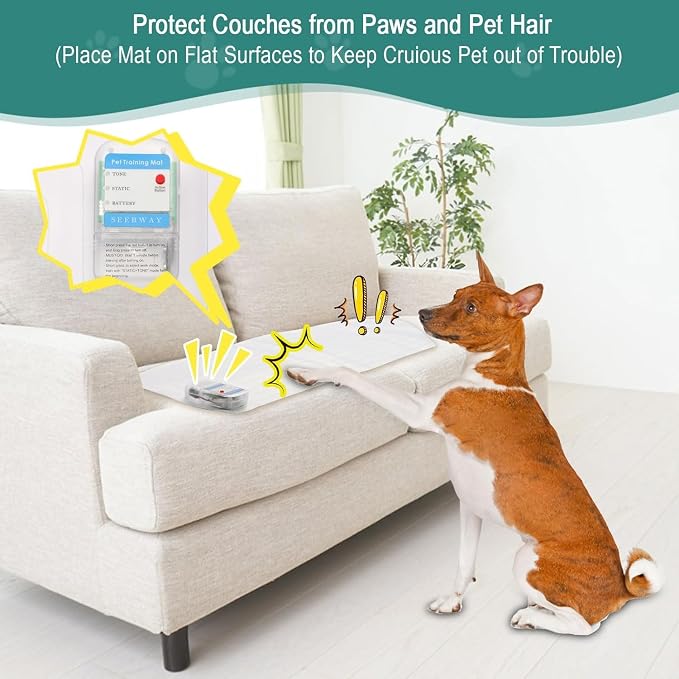 SEERWAY Scat Pet Shock Mat with Tester for Dog & Cat: 3 Training Modes | Keep dogs & cats off couch, bed, counter top Indoor, Build No-Pet boundary, Easy to clean, use and store, Battery operated