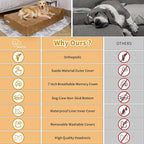 Rainmr Orthopedic Dog Beds for Large Dogs, 7" Memory Foam Dog Beds with Waterproof Liner, Durable Microsuede Cover, Removable and Washable, Nonskid Bottom, 52"x36"x7" XL Khaki