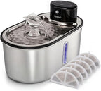 Wireless Cat Water Fountain Stainless Steel 108oz/3.2L, Cordless, Battery Operated Cat Fountain (Last up to 50 Days), Ultra Quiet, 2 Flow Modes, Multi-Filtration, BPA Free - Black +6 Filters