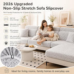 Stretch Sofa Slipcover, 2026 Upgraded Non Slip Couch Cover with Adjustable Straps, Pet Dog Cat Friendly Furniture Protector for 3 Seater, Washable for Living Room