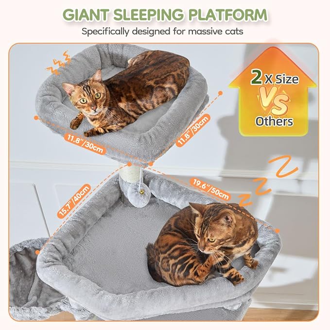 Taoqimiao 79in Cat Tree, Tall Large Cat Tower for Indoor Adult Cats S10W | Easy assembly, Sturdy, Multi Level, Easy Clean, Cozy Condo, Perches, Baskets, Suitable for Kittens and Adult Cats