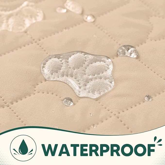 PAWFINITY Waterproof Loveseat Covers for Dogs, Pet Blanket for Couch | Paw Print Quilted, Hair Resistant, Anti Cat Scratch, Washable Protector for 2 Seat Sofa & Chair Cushion, 40x50 Inch, Beige