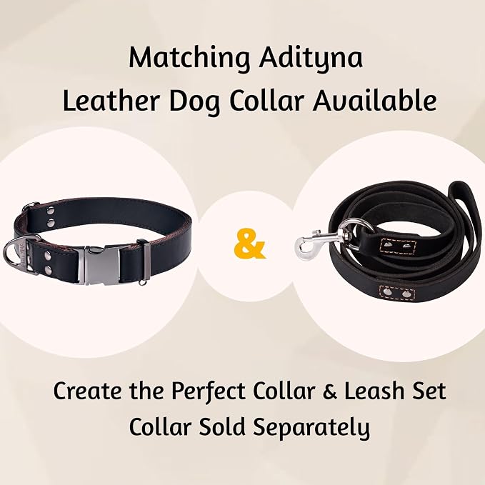 ADITYNA Black Leather Dog Leash for Large & Extra-Large Dogs, 6ft x 1" | Soft yet strong leather leash for walking, training, hiking — great for Great Dane, Rottweiler, Cane Corso, Mastiff.