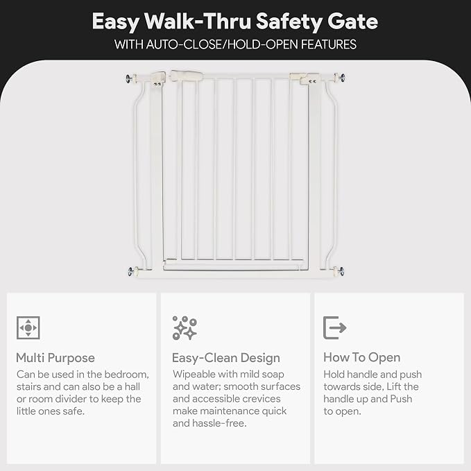 BalanceFrom Easy Walk-Thru Safety Gate for Doorways and Stairways with Auto-Close/Hold-Open Features, 30-Inch Tall, Fits 29.1-33.8 Inch Openings, White | 30" Tall Gate for Doorways and Stairways with Auto-Close/Hold-Open