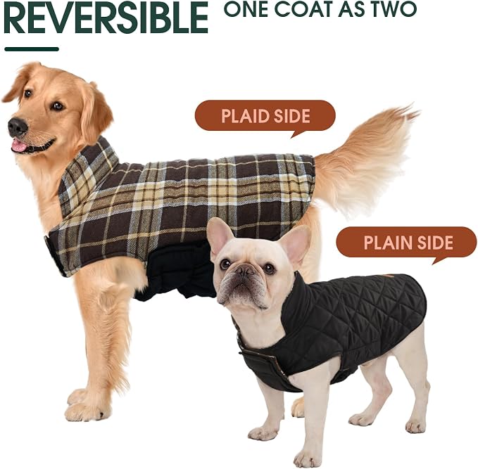 Kuoser Warm Dog Coat, Waterproof Dog Jacket for Extra Large Dogs | Adjustable Durable XL Doggie Winter Coat Reversible Cozy Puppy Cold Weather Apparel from Small to Large Breed, Dark Brown XL