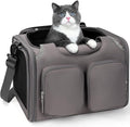 Dog, Cat Carrier for Pets Up to 12 Lbs, Airline Approved Collapsible Soft-Sided Pet Travel Bag with Locking Zippers, Breathable Mesh and 4 Large Pockets, Removable Fleece Pad (Grey)