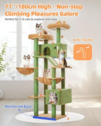 Taoqimiao Cactus Cat Tree, 71 in Extra Large Cat Tower for Inddor Cats | 2 Large Cat Condos, 2 Cute Perches, Metal Frame Cozy Hammock, Durable Scratch Board, 8 Natural Sisal Posts, Basket, MSC026L