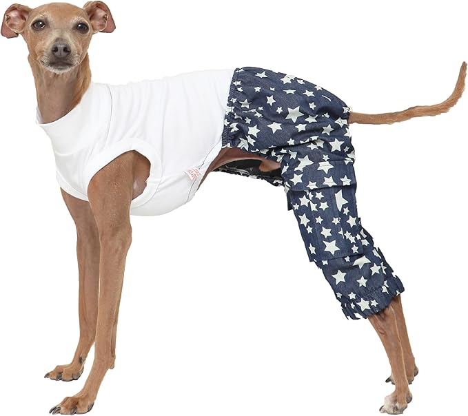 D Doggy Star Italian Greyhound Clothes Cargo Pants Onesie Outfit Whippet for Dog Coat (XL,DNM Star Cargo)