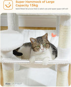 MUTTROS White Cat Tree for Indoor Cats, 45.7" Multi-Level Cat Tower with Large Metal Frame Hammock, Cat Condo with 4 Scratching Posts and Top Perch, White