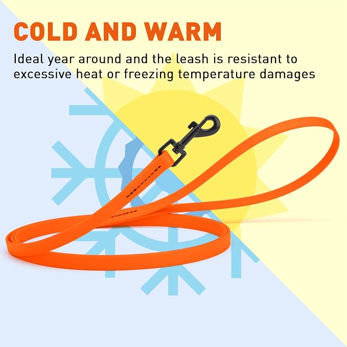 Dogline Biothane Waterproof Dog Leash 2/4/6 Ft Strong Coated Nylon Webbing with Black Hardware Odor-Proof Easy to Clean High Performance for Small or Large Dogs Made in USA, Hunter Orange