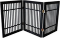 Urnporium Freestanding Wooden Dog Gate – Folding Acacia Hardwood Pet Barrier with 2-Way Hinges, Portable Indoor Outdoor Puppy Safety Fence for Doorways, Hallways (Black Pet Gate, 3 Panel 24" Tall)