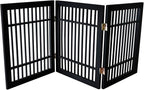 Urnporium Freestanding Wooden Dog Gate – Folding Acacia Hardwood Pet Barrier with 2-Way Hinges, Portable Indoor Outdoor Puppy Safety Fence for Doorways, Hallways (Black Pet Gate, 3 Panel 24" Tall)