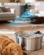 Dog Water Fountain Stainless Steel, 7L/1.8Gal Pet Fountain Water Bowl with Multi-Filtration & Deeper Drinking Aera, Large Cat Water Fountain with Water Window & LED (2 Filters 1 Fountain)