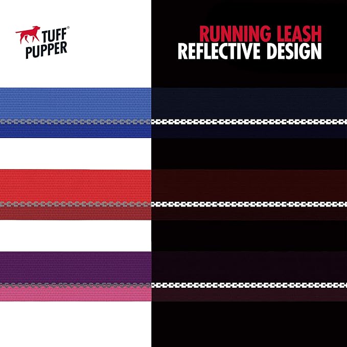 Tuff Pupper Hands Free Adjustable Length Dog Leash | Lightweight for Running Jogging Walking | Padded Waist Belt (24-50 inch) | Adjusts 3 to 6 Feet Length | Strong Ballistic Nylon w/Reflective Strips