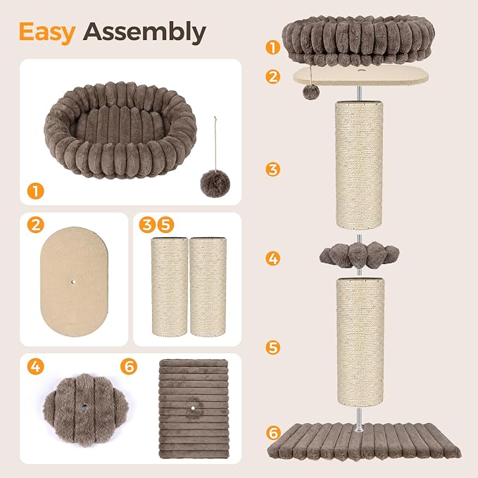 Avont 28.7" Sisal Cat Scratching Post with Large Plush Perch, Taupe | Large Cat Scratcher Tower & Plush Elevated Cat Bed with Removable & Washable Cover, Sturdy Cat Perch for Indoor Cats