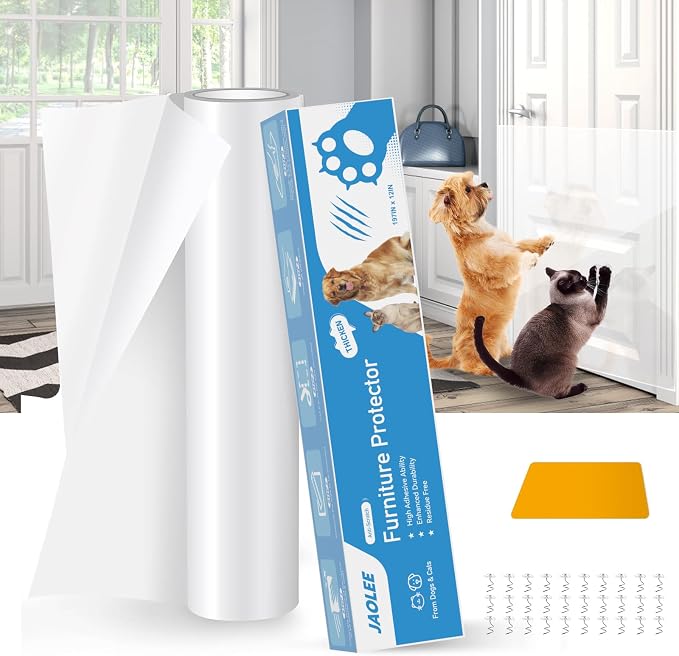 Door Protector from Dog Scratching, 197"x12" Anti Cat Scratch Furniture Protector, Single-Sided Sticky Thicken Vinyl Couch Protector from Cat Claws for Furniture Sofa Door Walls (30 Pins)