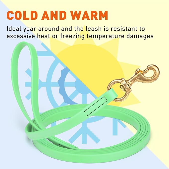 Viper Biothane K9 Working Dog Leash Waterproof Lead for Tracking Training Schutzhund Odor-Proof Long Line with Solid Brass Snap for Puppy Medium and Large Dogs, 33ft Sea Foam Green