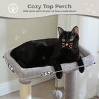 PEQULTI 4-in-1 Cat Activity Tree for Kittens & Small Cats, 33in Grey Tower | Compact 33in cat tower: deep hammock, cozy condo, top perch, sisal post; removable washable cover; wide base for small cats