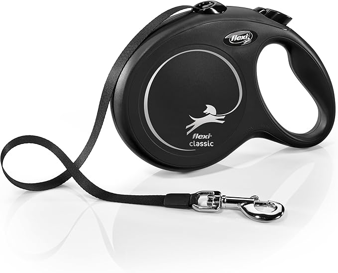 FLEXI® Classic Tape Retractable Dog Leash, Large, 26 ft - Black | German engineered, original flexi leash, durable quality for dogs up to 110 lbs, tangle-free, walking, reliable brake system