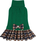 KYEESE Dog Sweater Dress Turtleneck Thick Knit Pullover for Cold Weather | Stretchy Fit, Lightweight & Warm, Cozy Knit Comfort, Cute Bow Accent, Gentle on Sensitive Skin, Comfortable Daily Wear