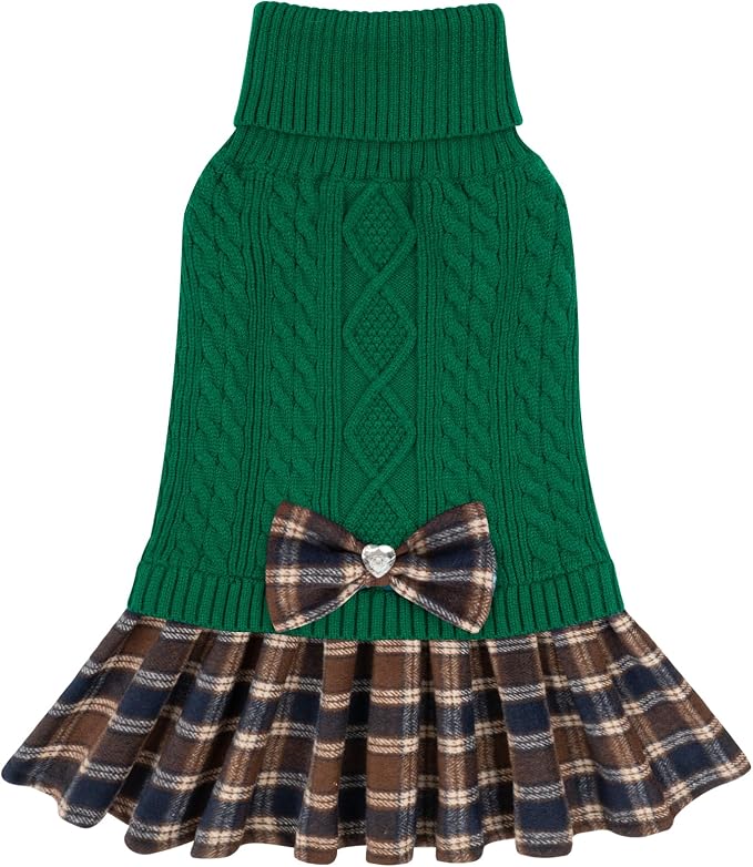 KYEESE Dog Sweater Dress Turtleneck Thick Knit Pullover for Cold Weather | Stretchy Fit, Lightweight & Warm, Cozy Knit Comfort, Cute Bow Accent, Gentle on Sensitive Skin, Comfortable Daily Wear