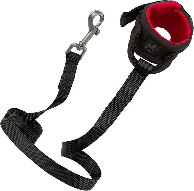Gooby Neoprene Wrist Band Sport Leash - Black, 6 FT - Comfortable Hands Free Leash with Elastic Band for Small, Medium and Large Dogs