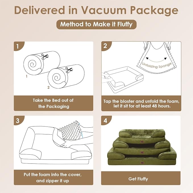 EHEYCIGA Orthopedic Dog Beds for Extra Large Dogs 44x32Inch, Waterproof Memory Foam XL Pet Bed with Sides, Non-Slip and Egg-Crate Foam Big Dog Couch Bed with Washable Removable Cover, Olive Green