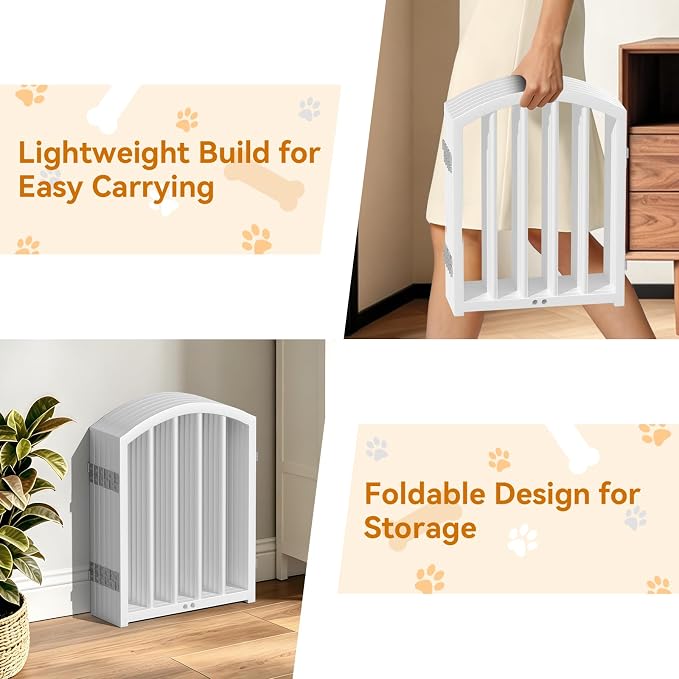 SNUOWU 16 Inch Full Metal Freestanding Short Dog Gate for Small Dogs, Foldable 6-Panel Pet Barrier, Expands Up to 72" Wide, Indoor Safety Fence for Doorway, Home & Stairs, White