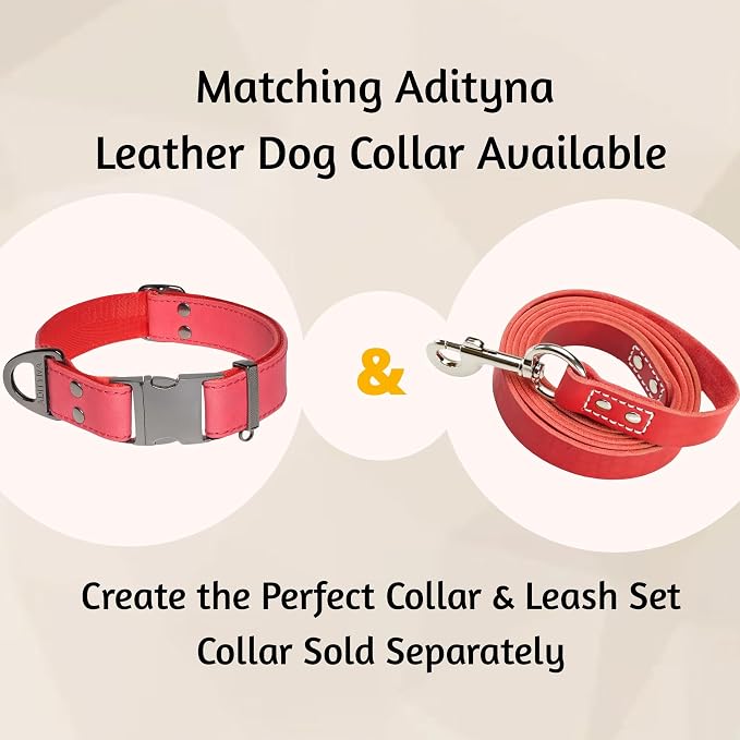 ADITYNA Red Leather Dog Leash for Large & Extra-Large Dogs, 6ft x 1" | Soft yet strong leather leash for walking, training, hiking — great for Great Dane, Rottweiler, Cane Corso, Mastiff.
