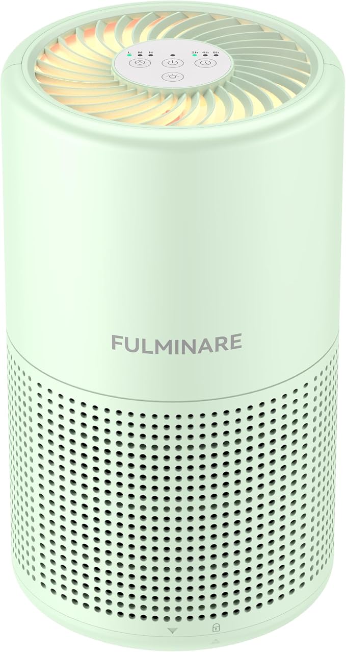 FULMINARE Air Purifiers for Home Bedroom H13 HEPA Air Filter | 360° Intake for Pet Hair, Smoke, Odors , 3 Speeds, Timer, 24dB, Small Mini Air Purifier with Night Light, Green