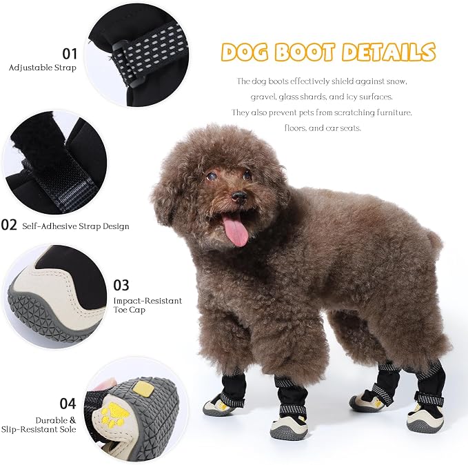 Dog Shoes for Medium Large Dogs Winter Dog Snow Boots Anti-Slip Dog Boots & Paw Protectors Warm Wool Snow Booties with Reflective for Hiking 4Pcs,Size 2