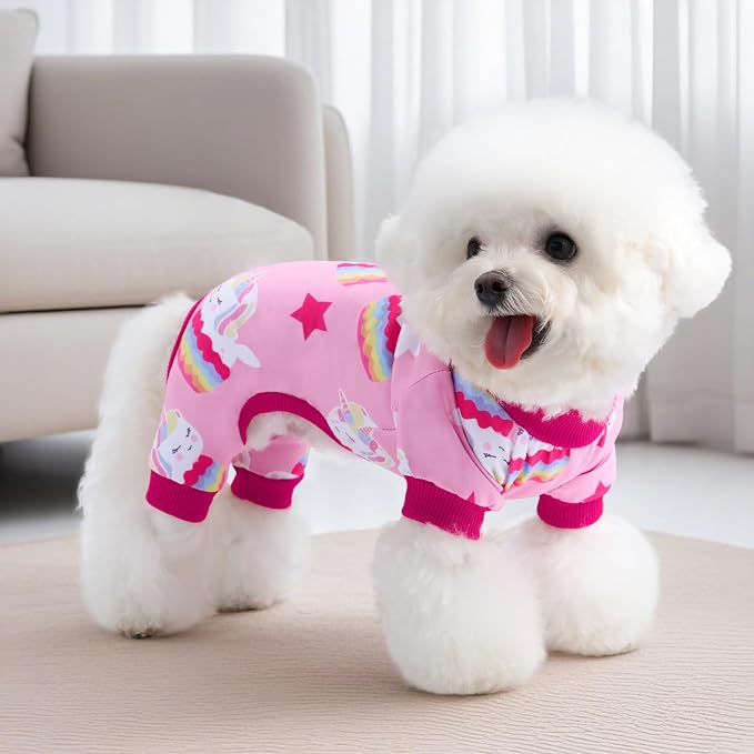 XPUDAC 4 Pack Dog Pajamas Soft Strechy Duck Pink Print Dog Clothes for Small Medium Dogs Girl Boy Cat Apparel, XS