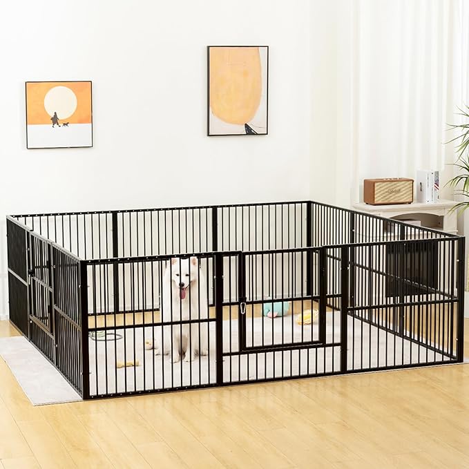 Dog Playpen 32" Height – Heavy Duty, Foldable | 25mm Steel Tubes, 40.8 lbs sturdy frame, rubber non-slip feet, indoor & outdoor, tool-free assembly, Small & Medium Dogs
